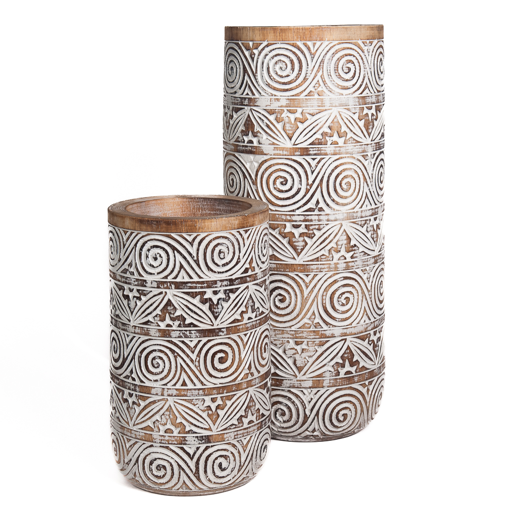 Houten vaas natural/wit