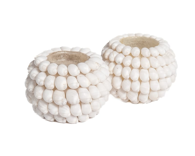 Schelpen waxine houder rondom volle schelpjes Set van 2