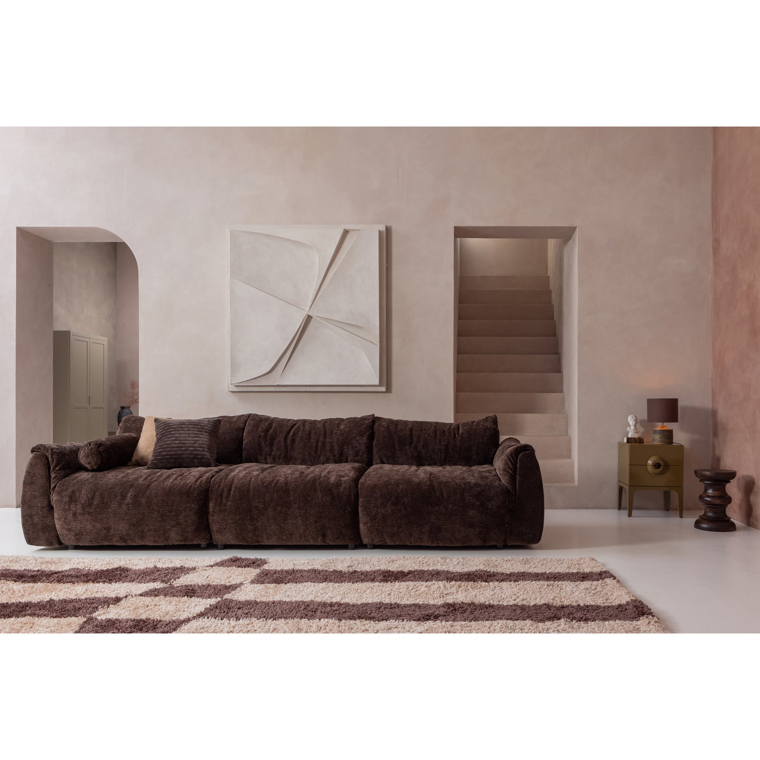Baggy 1-zits element met arm links geweven chenille oudroze