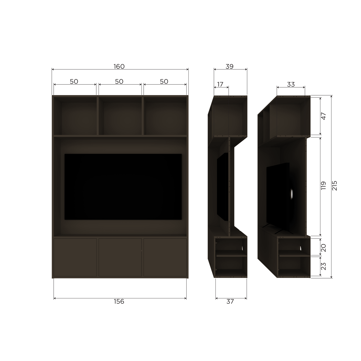 Meggy tv opbergkast 160 cm grenen middenbruin [fsc]