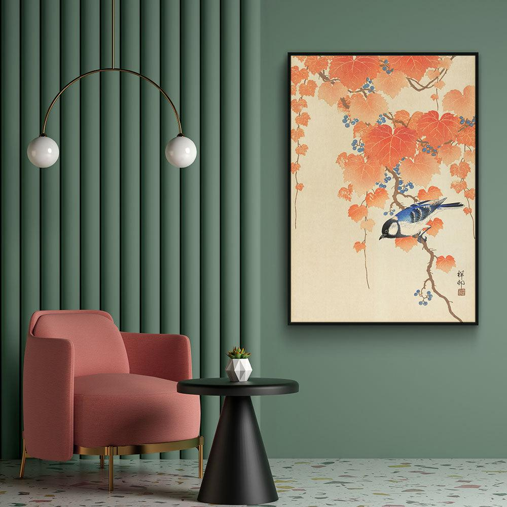 Walljar canvas schilderij - Ohara Koson - Great Tit On Paulownia Branch