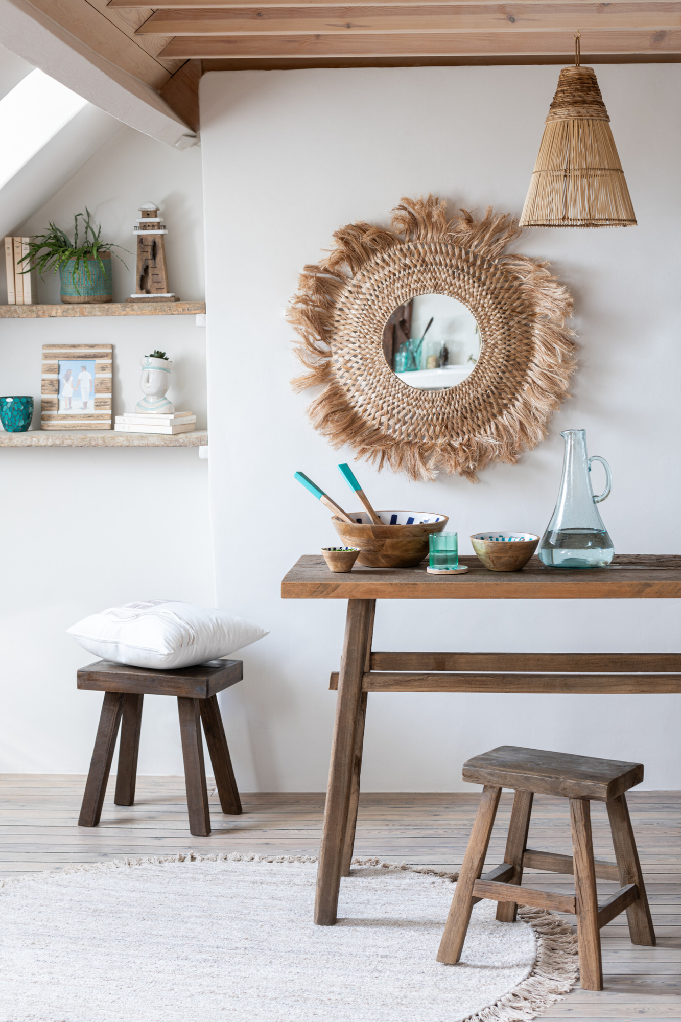 Rond vloerkleed boho franjes beige
