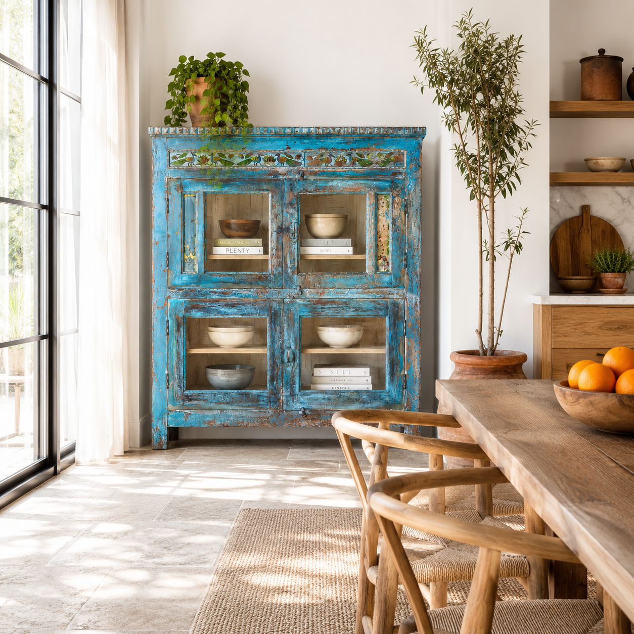 Kavish - Blauwe Vintage Teakhouten Kast