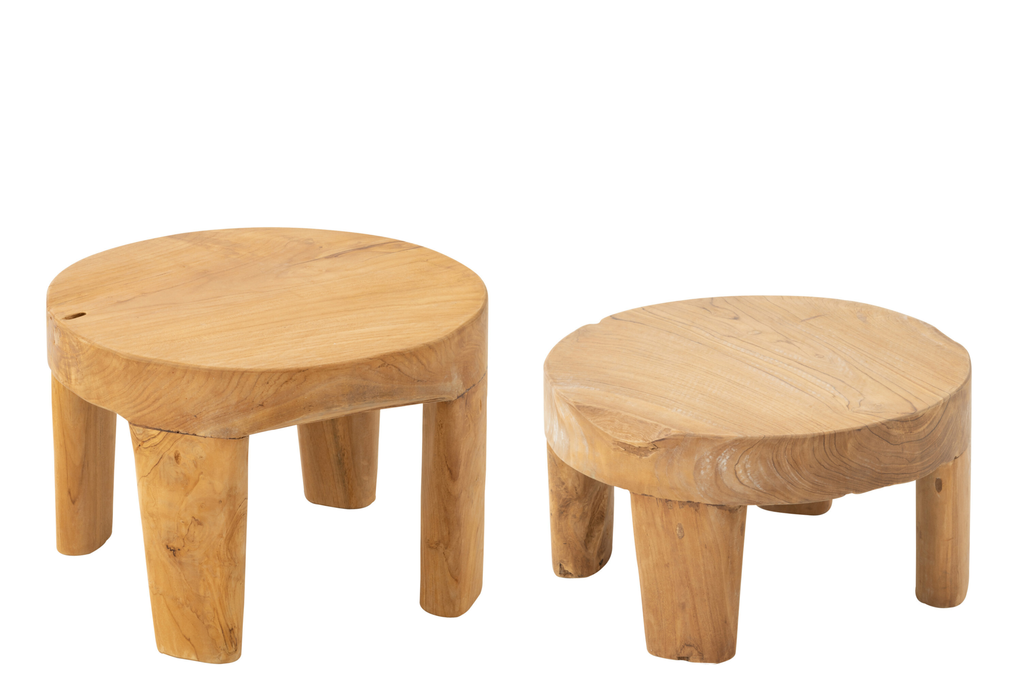 2 Bijzettafels Rond teakhout Naturel