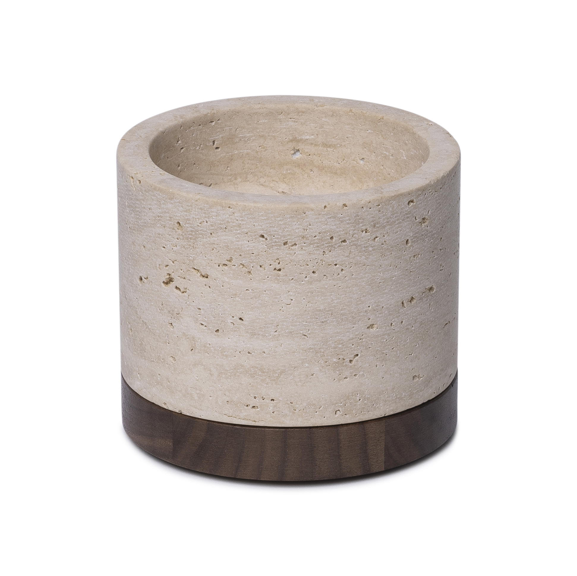 Travertine kaarshouder incl. hout plateau