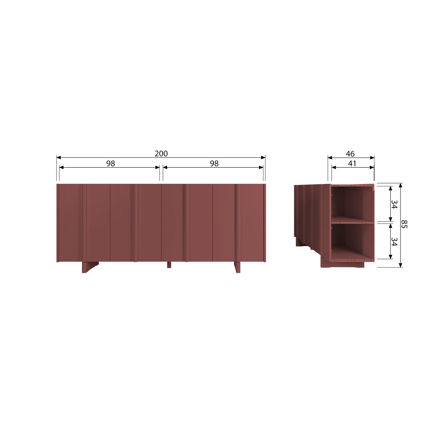 Basu dressoir grenen bordeauxrood [fsc]