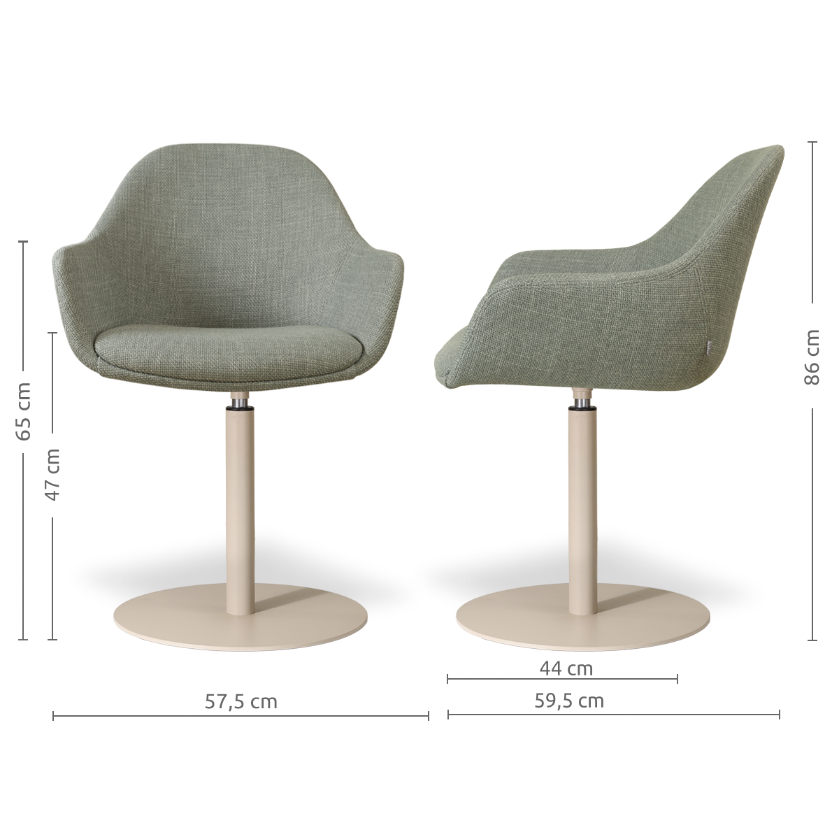 niva-mae draaibare eetkamerstoel- beige onderstel