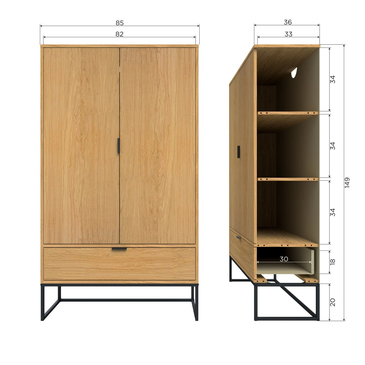Silas 2-deurs kast eiken decor [fsc]