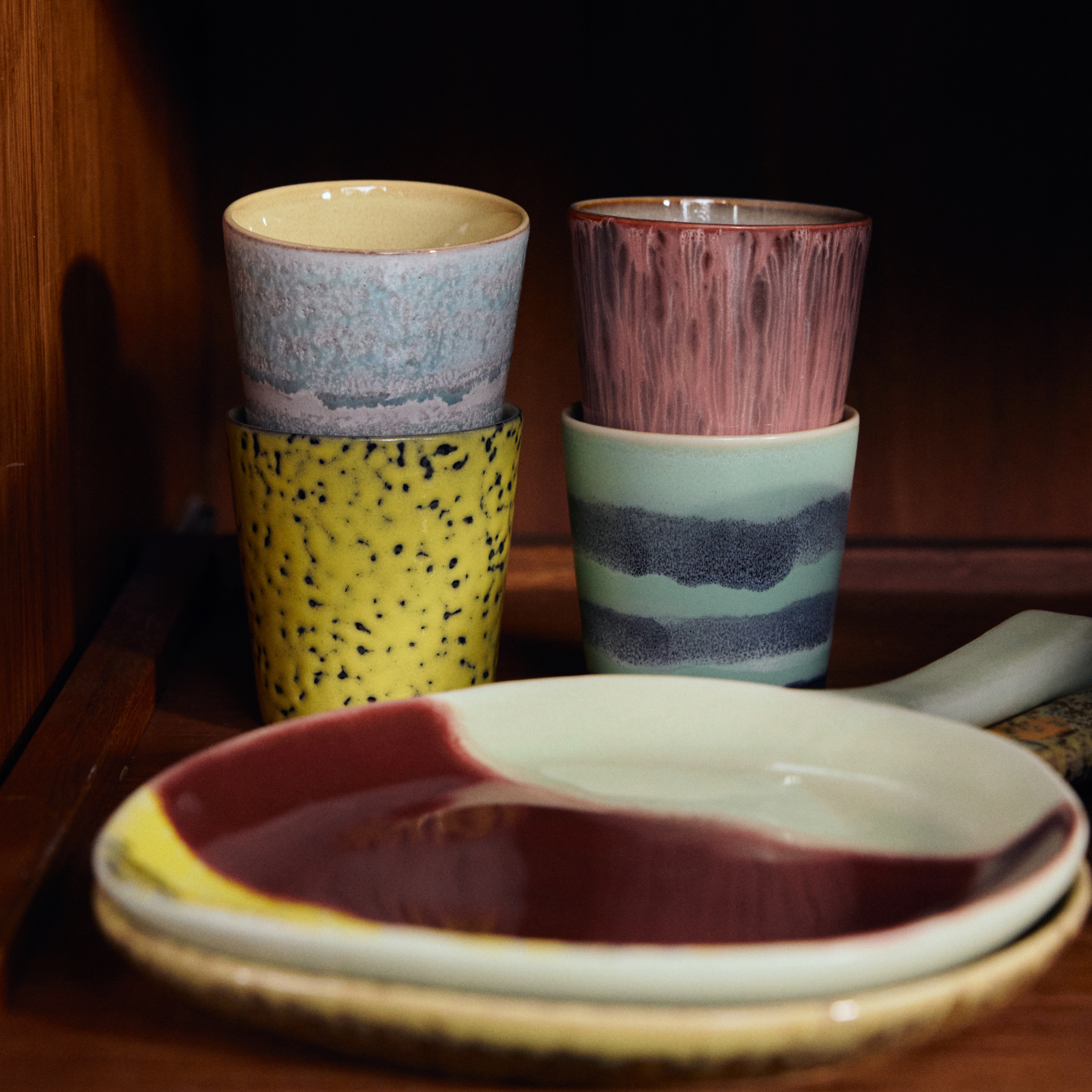 HKliving Servies 70's coffee mok artistic - set van 4