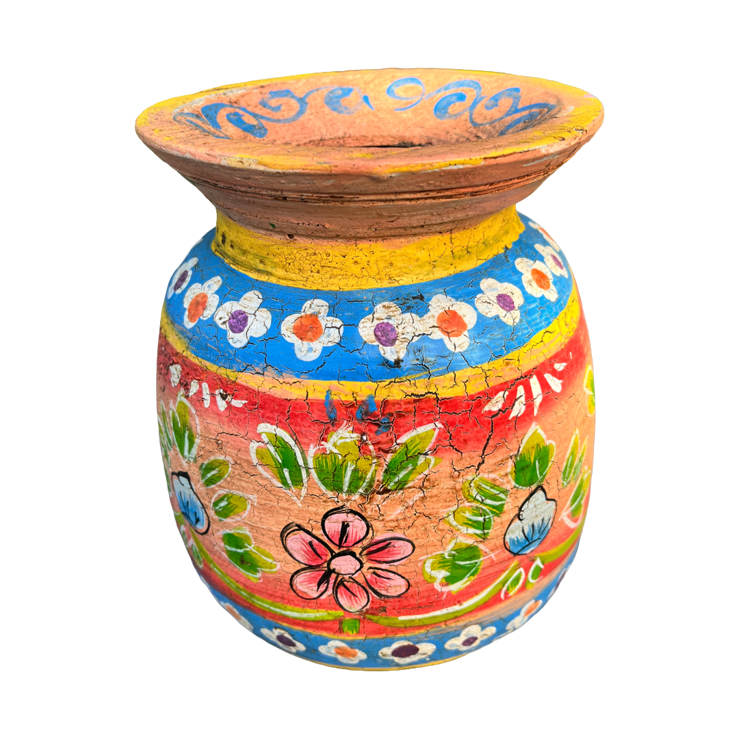 Oude houten pot Handbeschilderd L