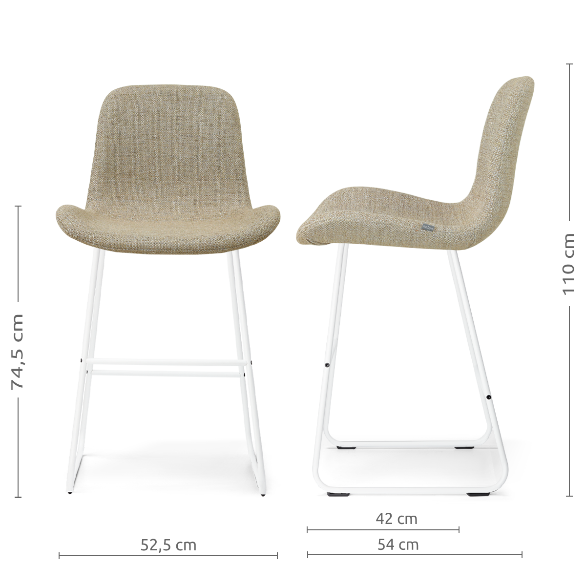 Barkruk Nino-Fé wit onderstel rib beige 75 cm
