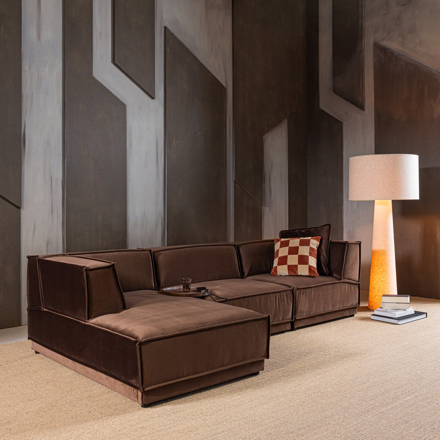 Manu chaise longue bank links velvet bruin [fsc]