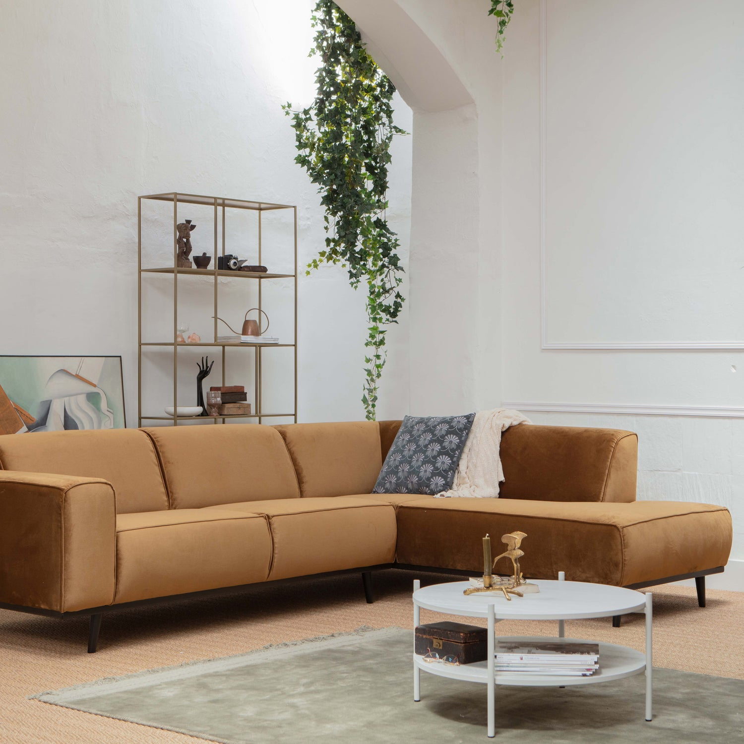 Statement hoekbank rechts chenille velvet terra