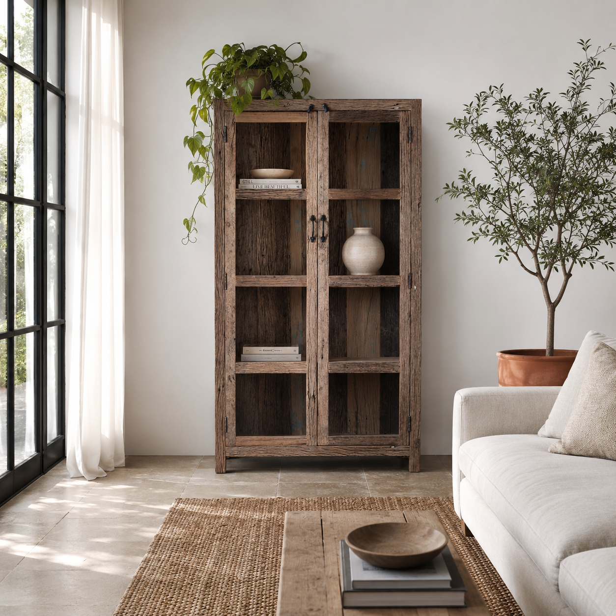 Aarush - Vitrinekast van Gerecycled Hout met Glas