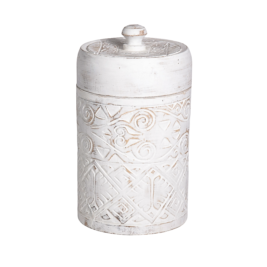 Houten pot met deksel Borneo wit