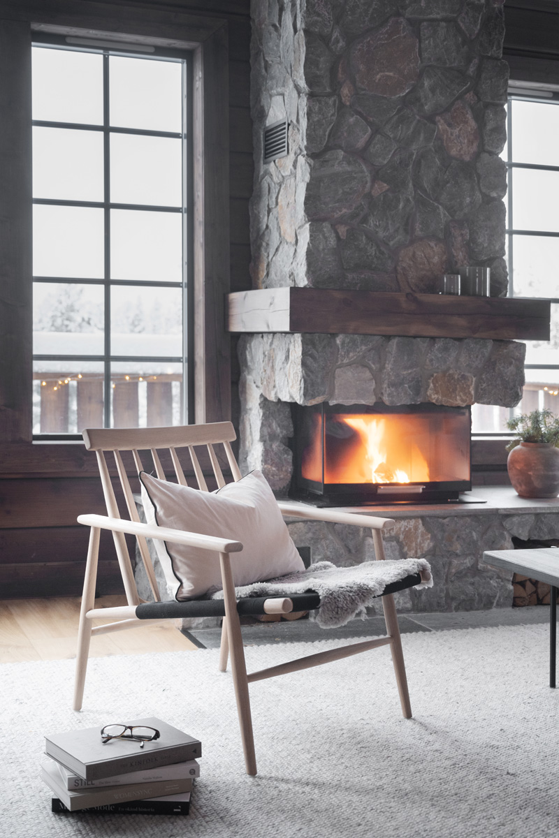 Fauteuil Canwood houten whitewash - zwarte zitting