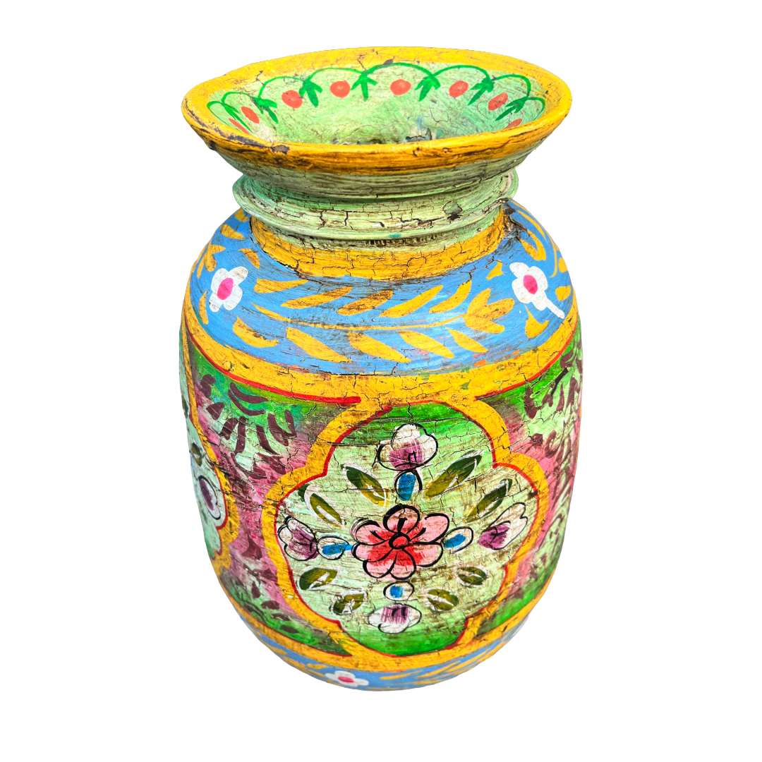 Oude houten pot Handbeschilderd L