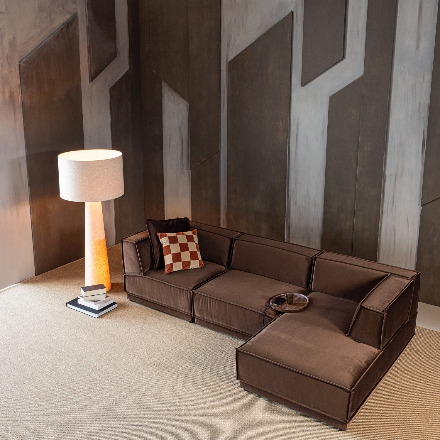 Manu chaise longue bank rechts velvet bruin [fsc]