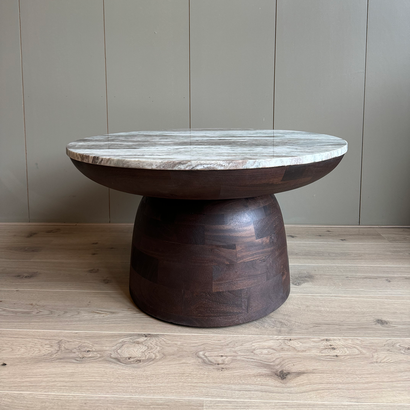 Salontafel koper en marmer rond