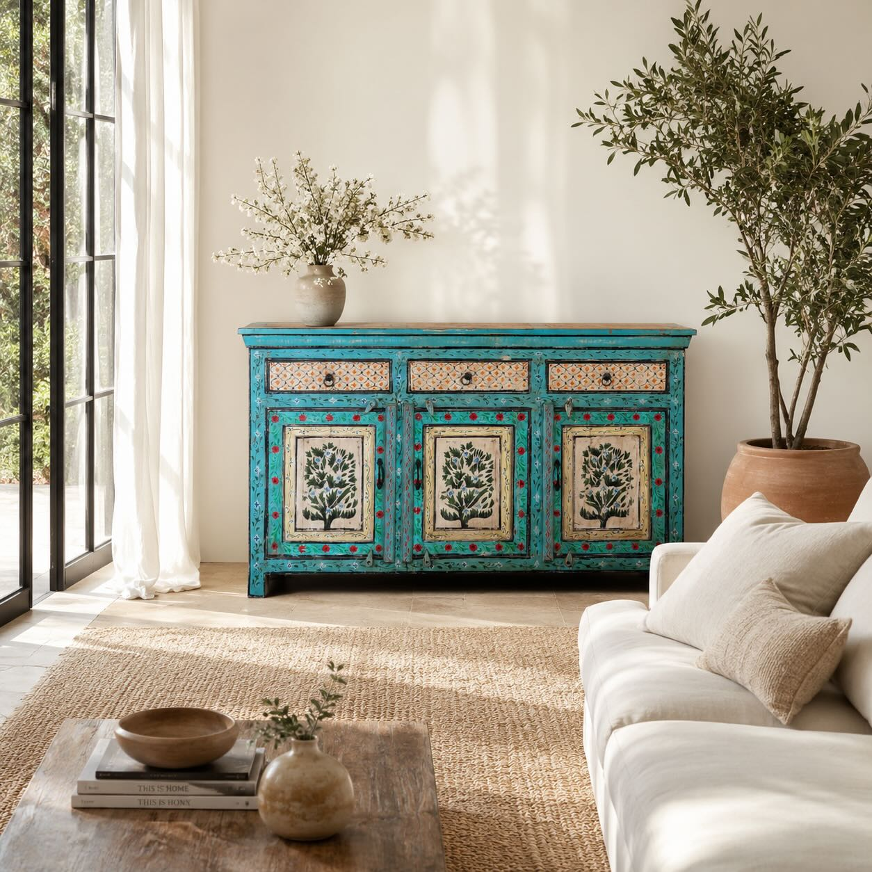 Kaveh - Handbeschilderd Oud Houten Dressoir 