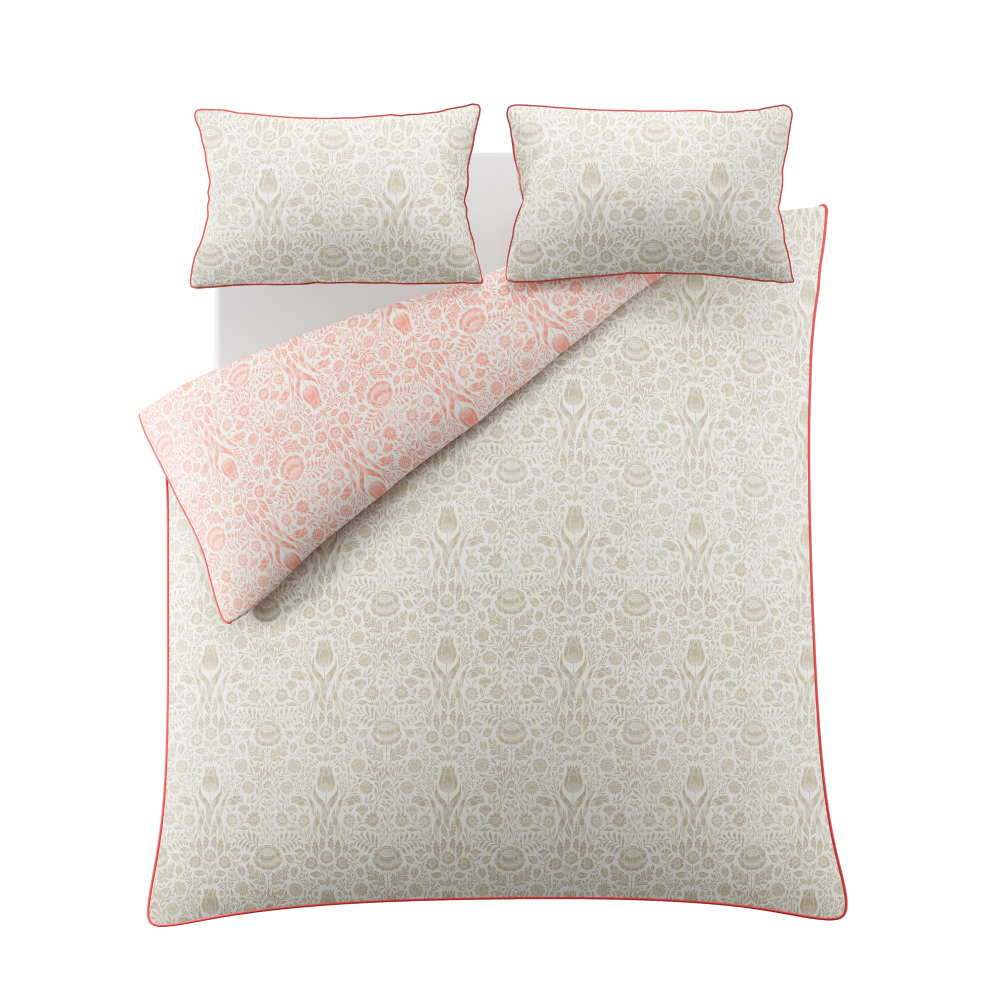 Dekbedovertrek Ashstead damask natural coral 
