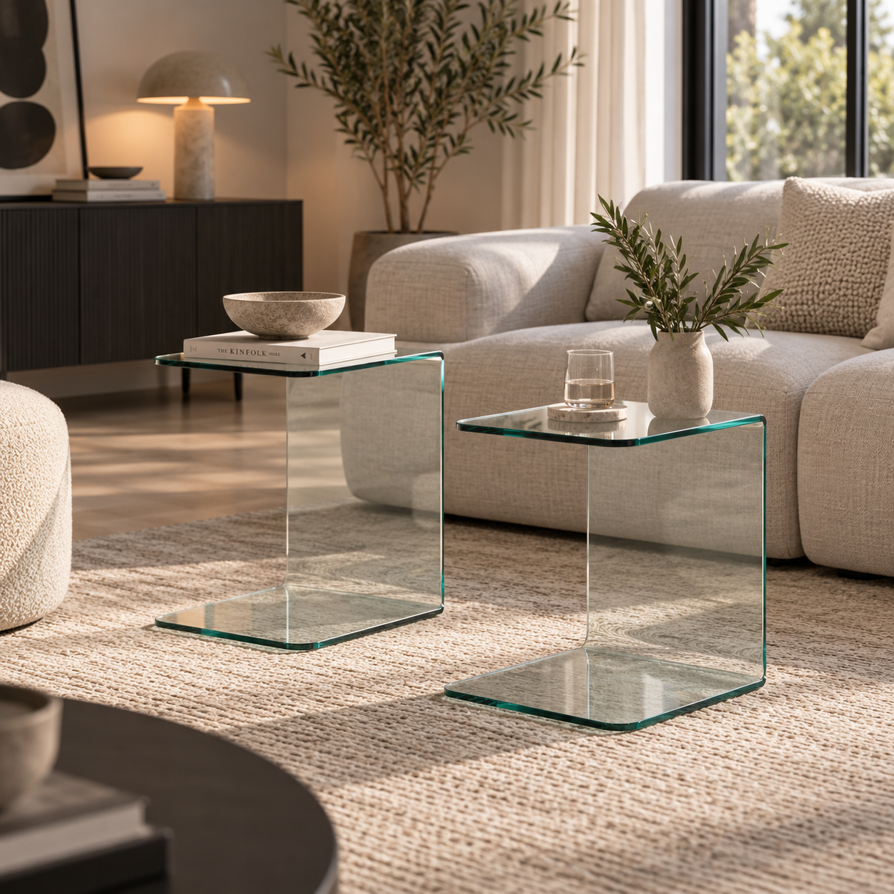 Cornelis glazen bijzettafels transparant - 53 x 45 cm - Set van 2
