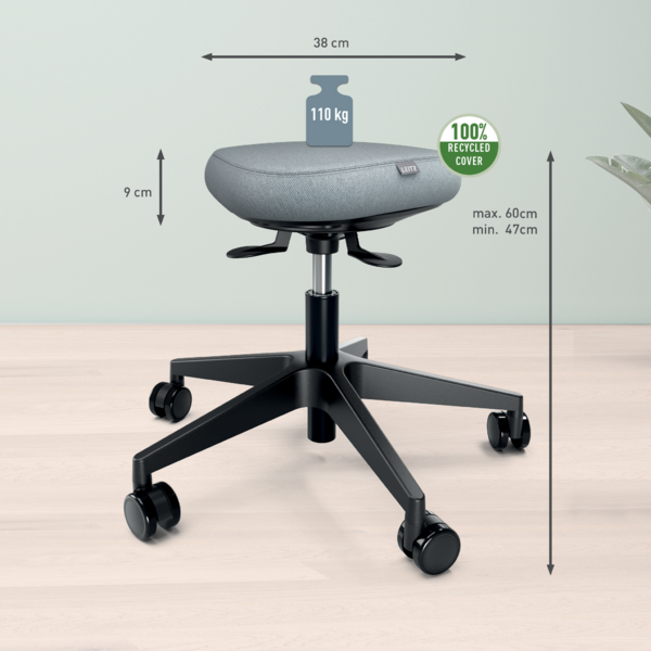 Ergo actieve kruk met wielen en comfort balanszitting