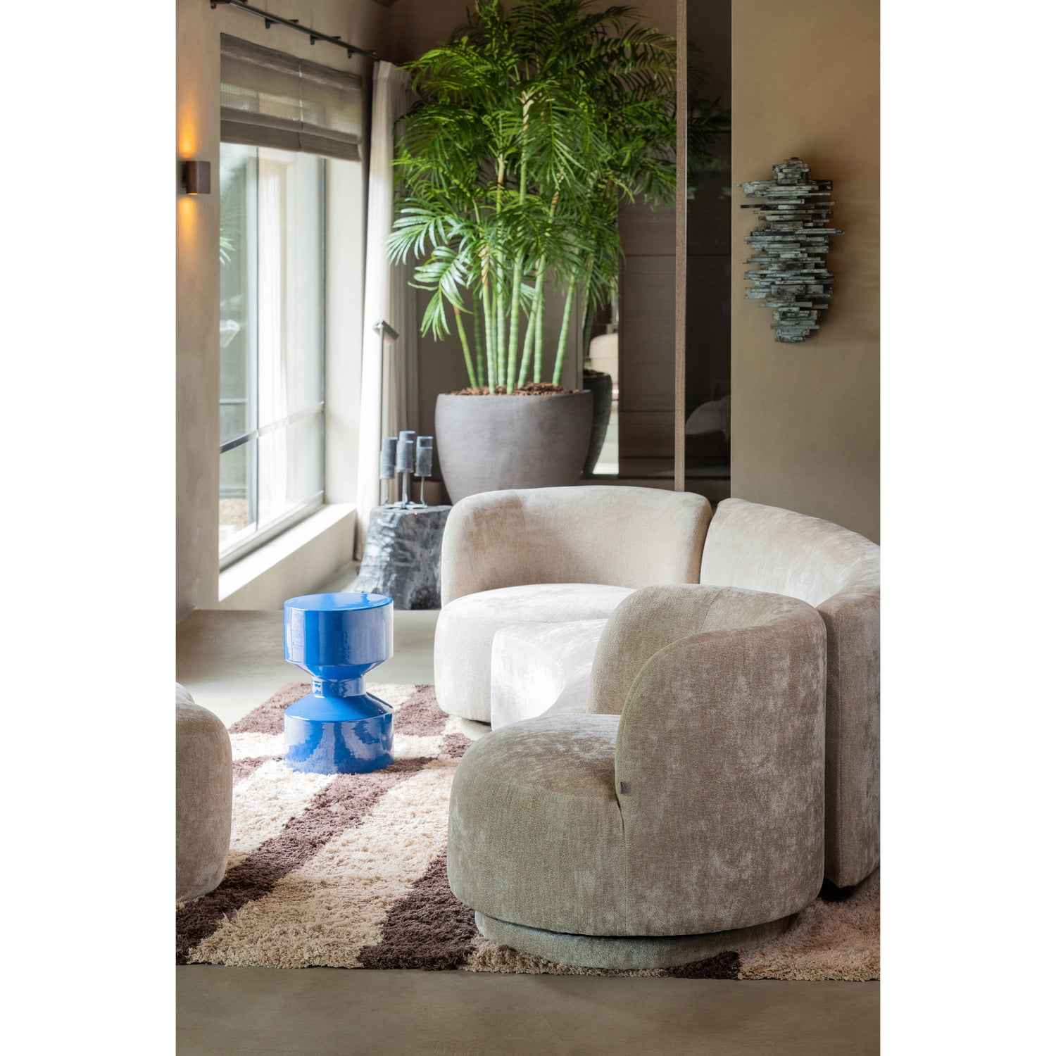 Combi-popular: bankje + fauteuil + poef naturel