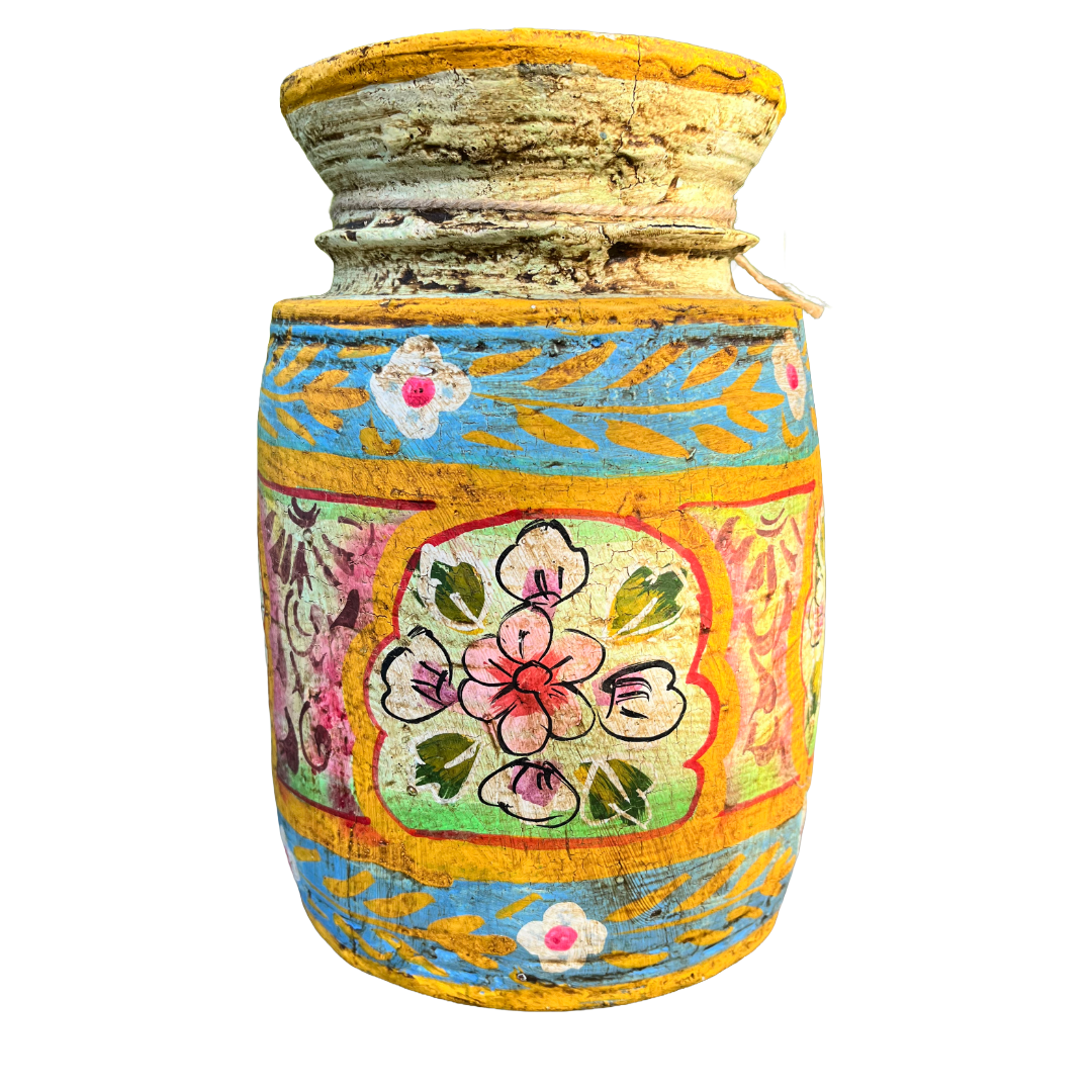 Oude houten pot Handbeschilderd L