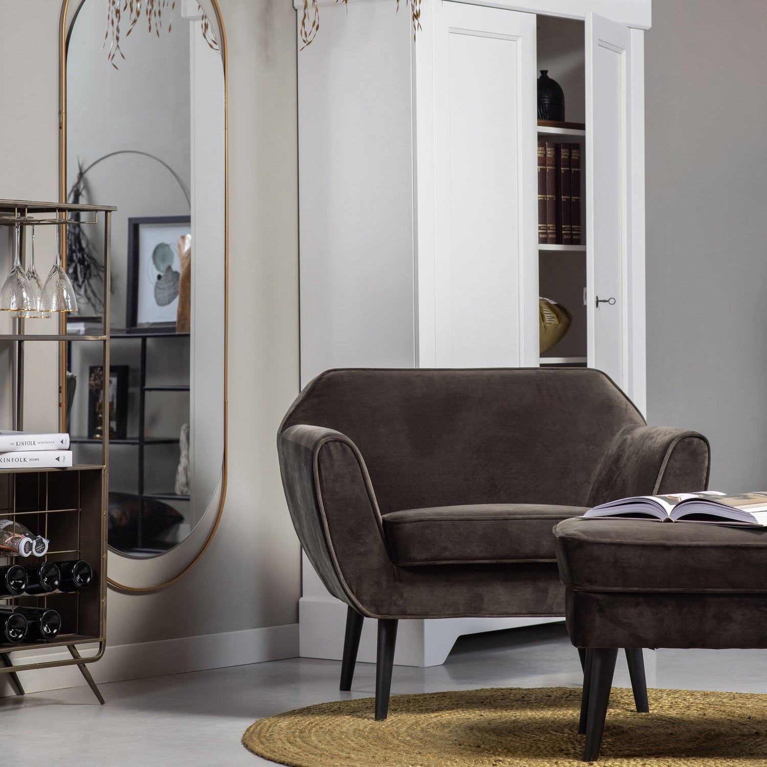Rocco hocker velvet donkerbruin [fsc]