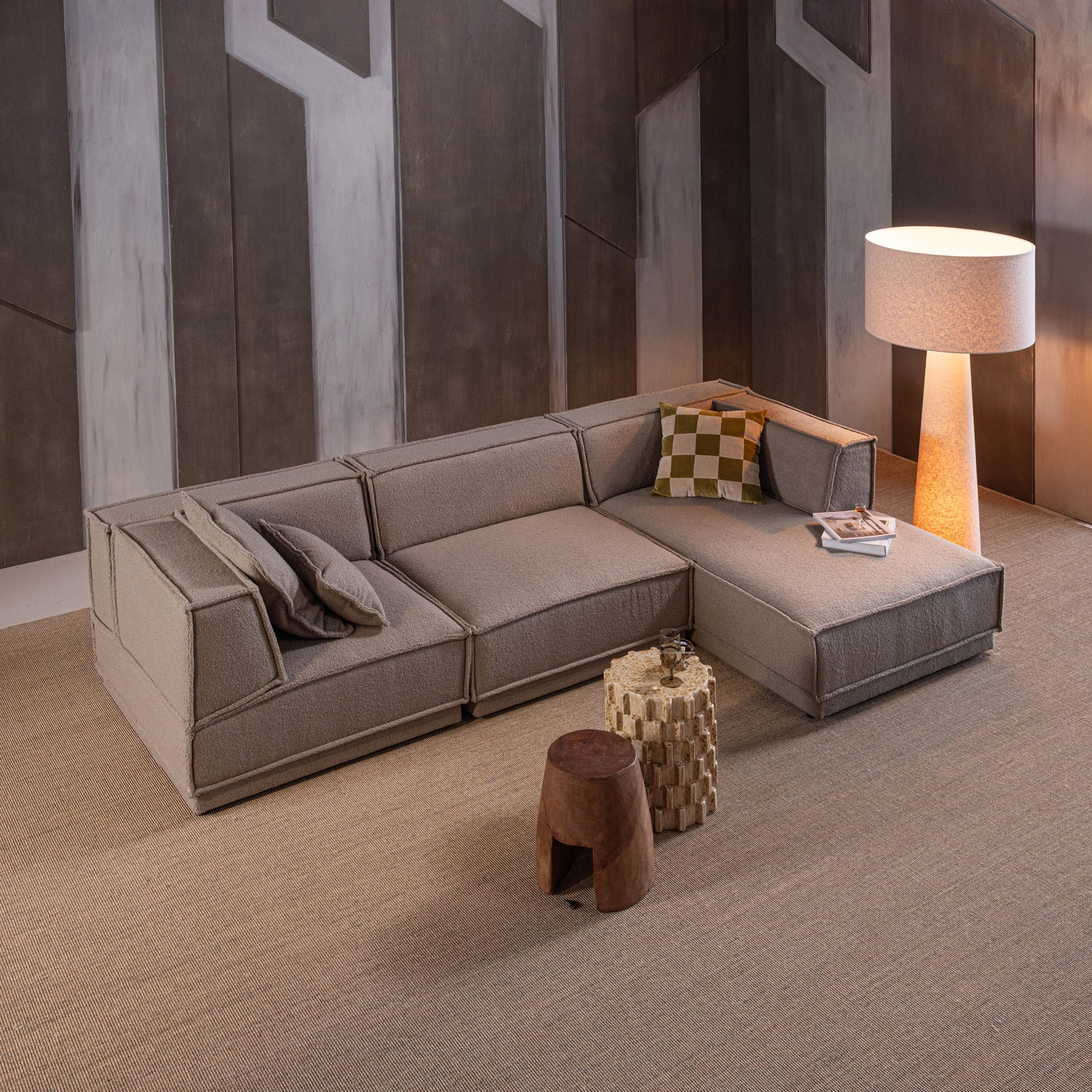 Manu chaise longue bank rechts velvet bruin [fsc]