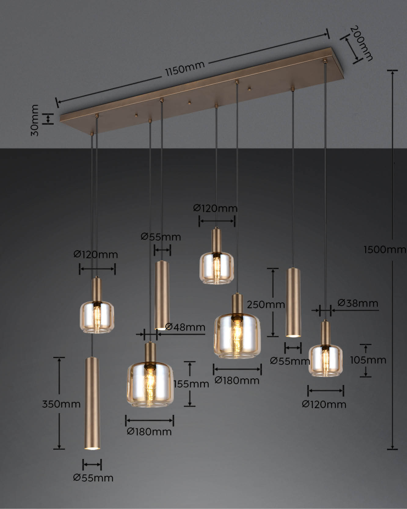 Lizie Hanglamp 8-lichts Brons