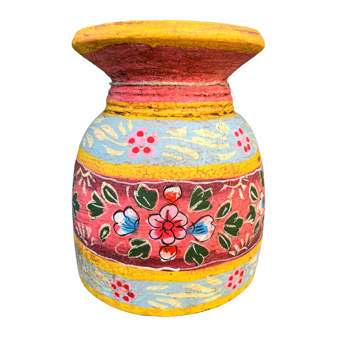 Oude houten pot Handbeschilderd L
