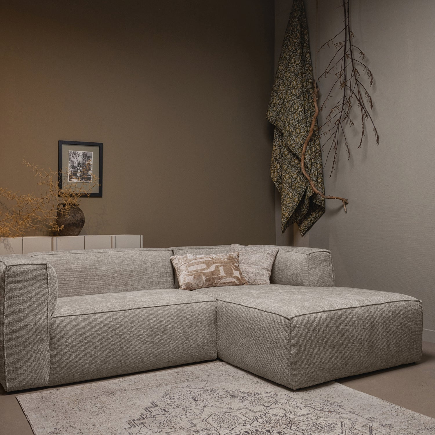 Bean chaise longue bank rechts chenille velvet taupe
