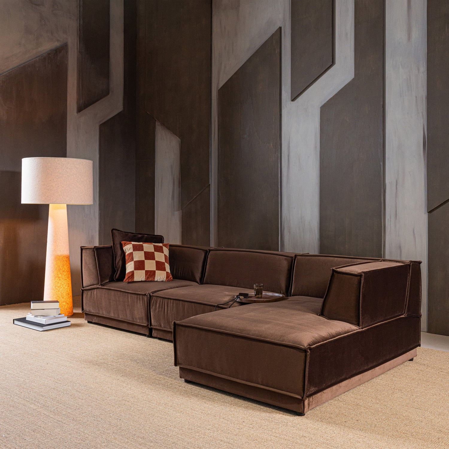Manu chaise longue bank rechts velvet bruin [fsc]