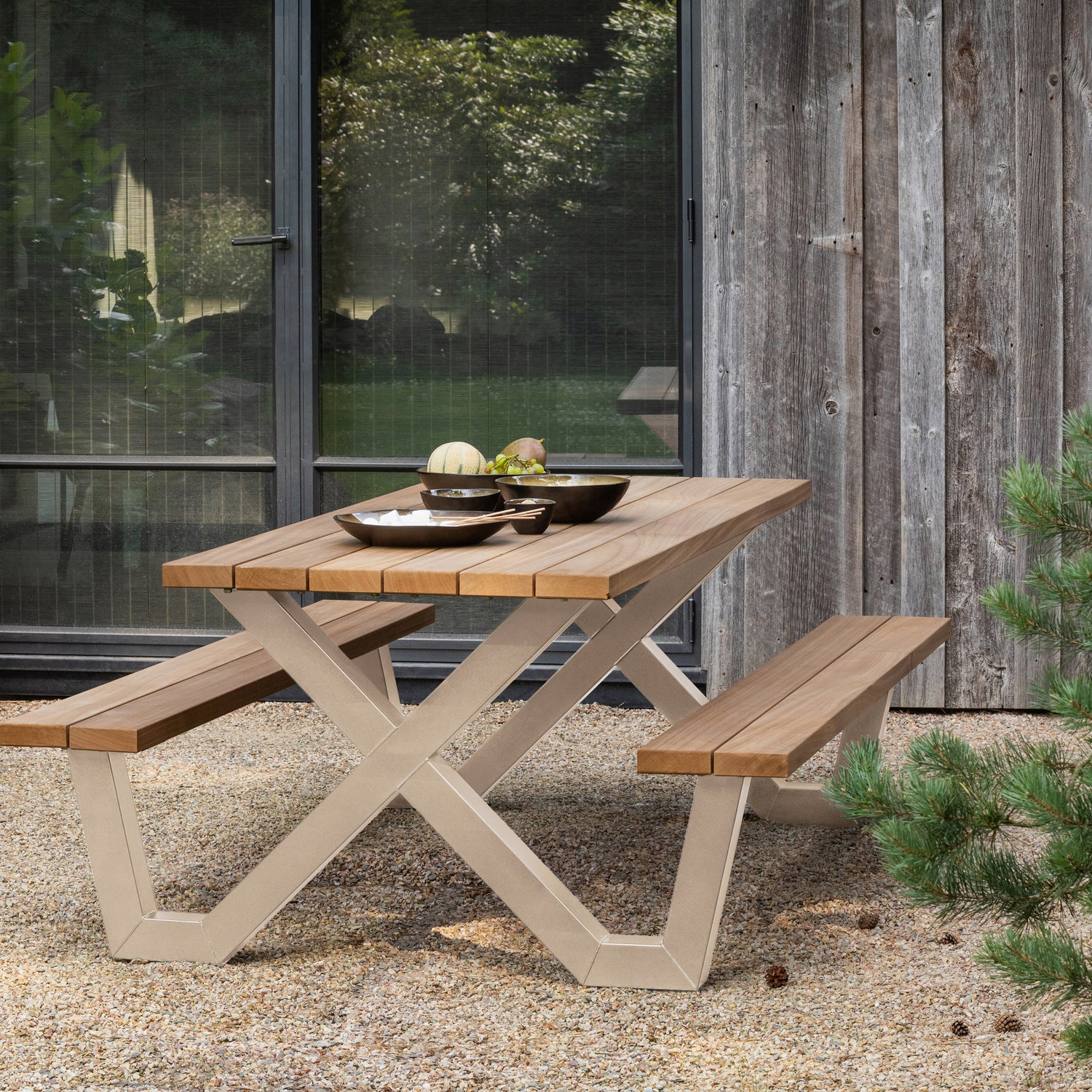 Tablo tuin picknicktafel ayous zand x-poot metaal [fsc]