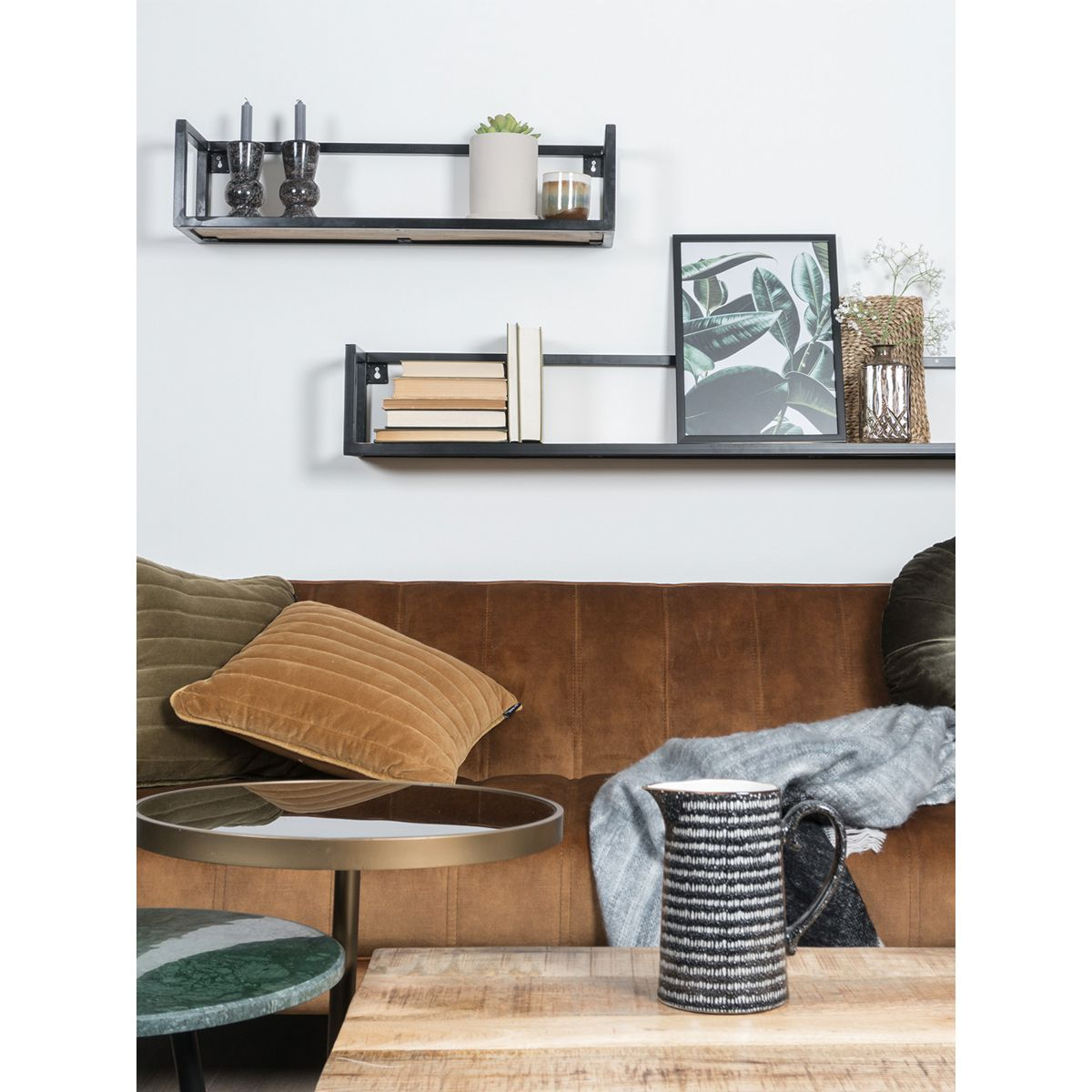 Wandplank Vintage Zwart Mangohout - Set 
