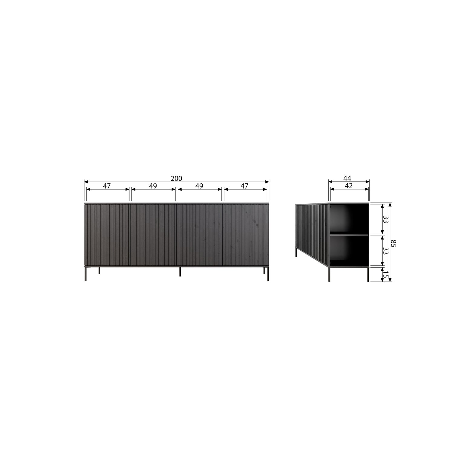 New gravure dressoir 200 cm grenen dust [fsc]