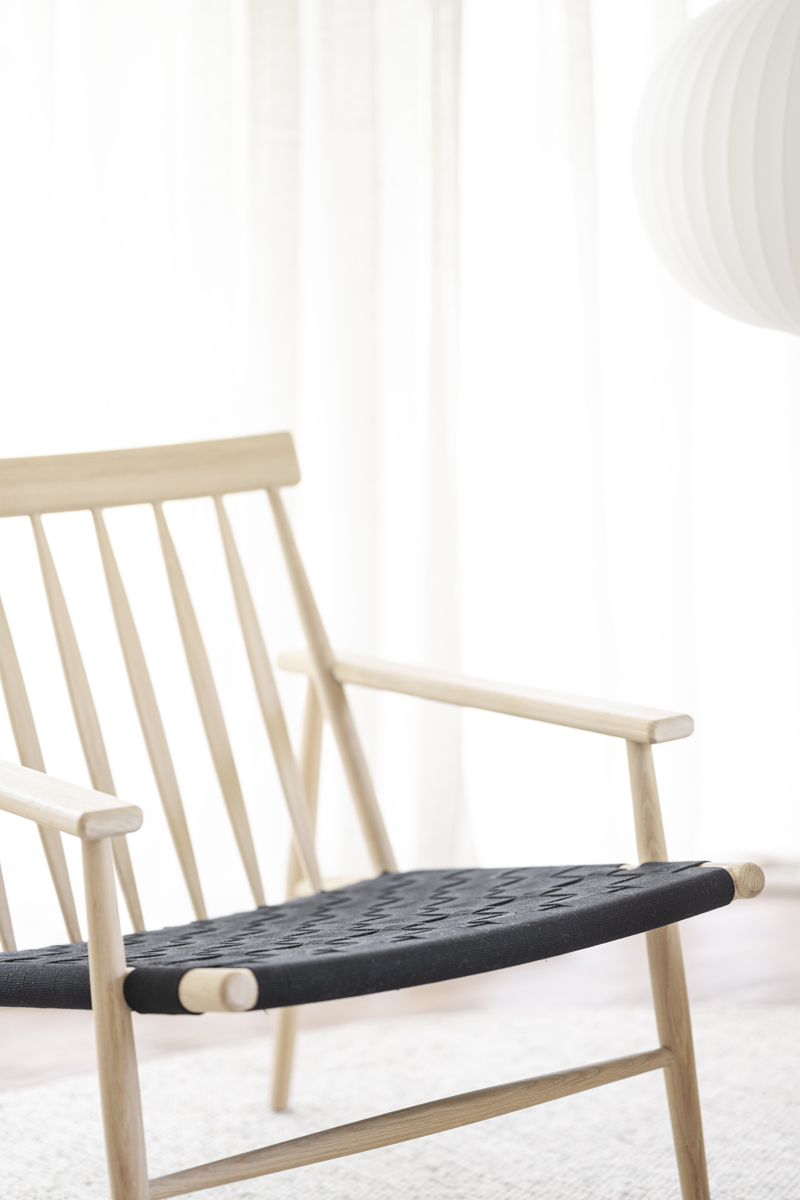 Fauteuil Canwood houten whitewash - zwarte zitting