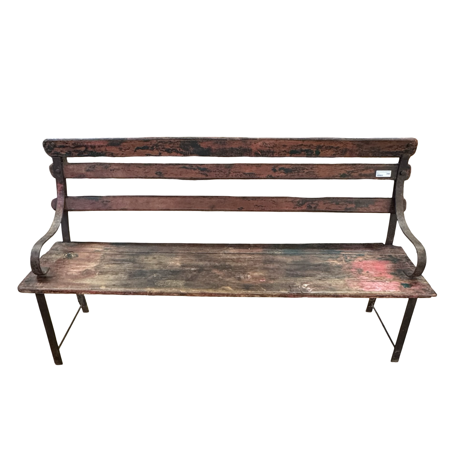 bank ijzer houten zitting rood/groen uniek