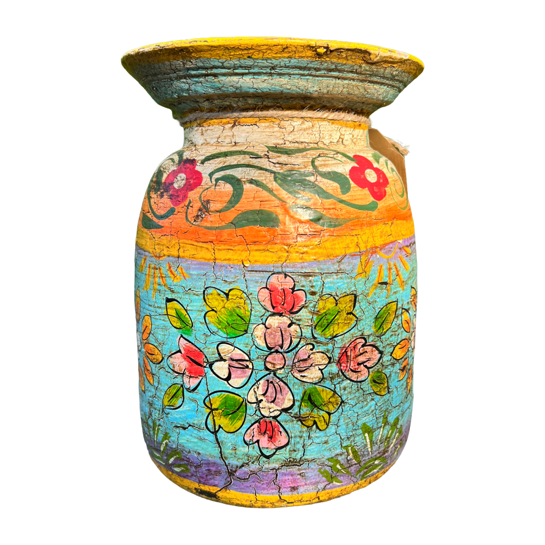 Oude houten pot Handbeschilderd L