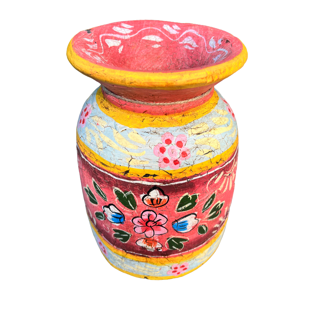 Oude houten pot Handbeschilderd L