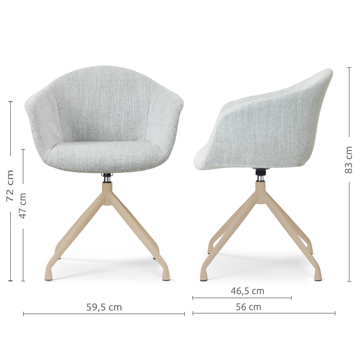Draaibare eetkamerstoel Nola-Otis met armleuningen - beige onderstel