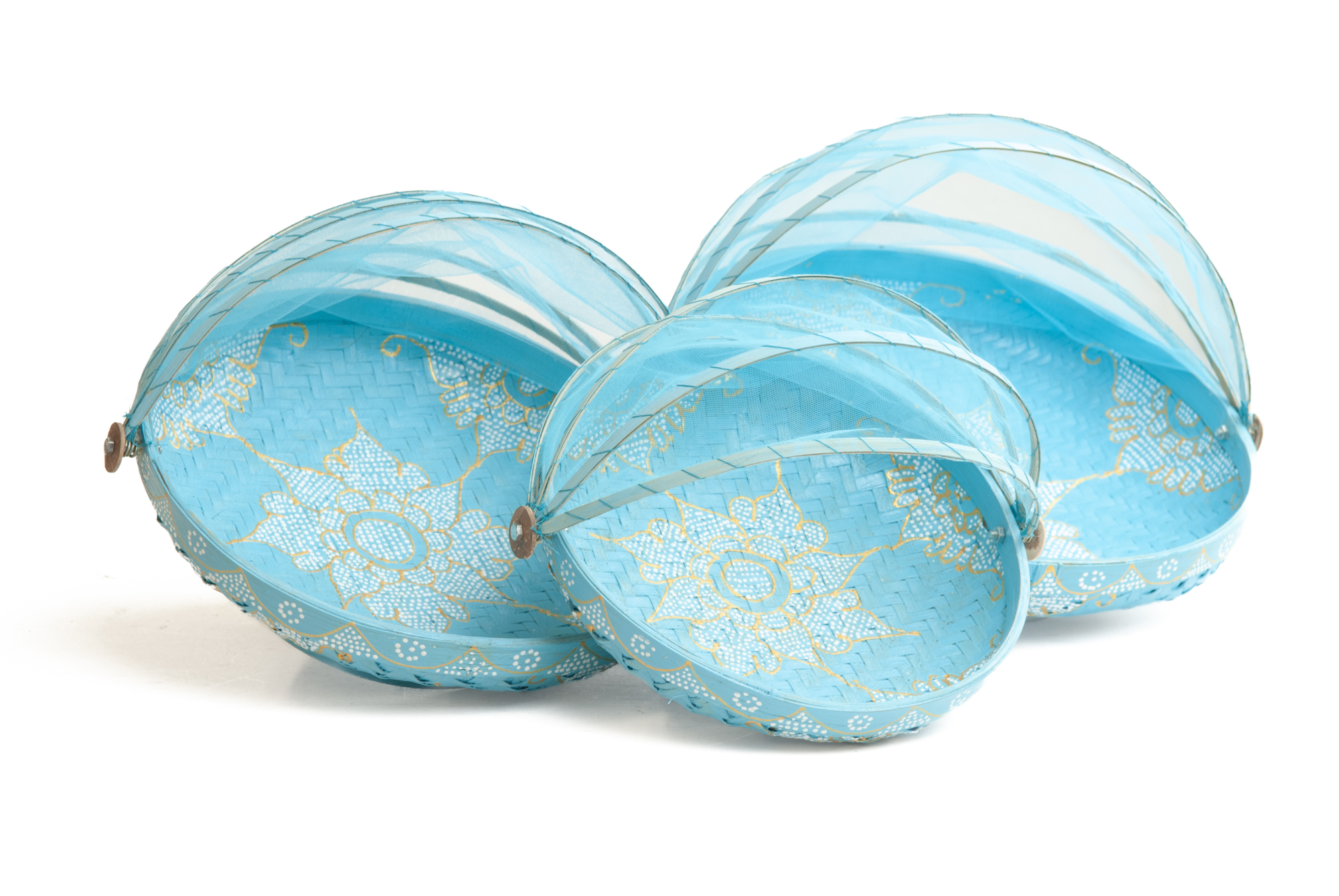 Bamboe vliegenmanden - turquoise + wit/goud