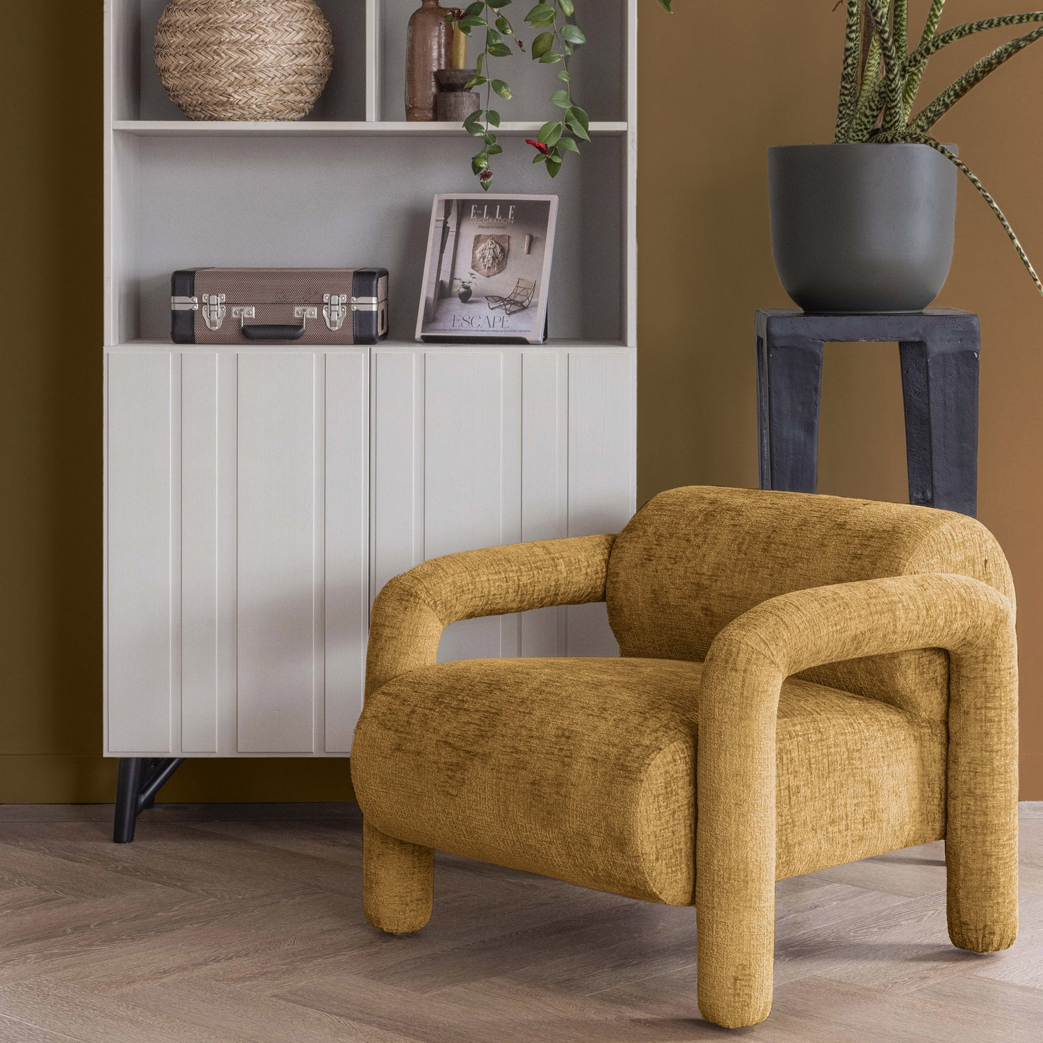 Lenny fauteuil met dessin grijsblauw