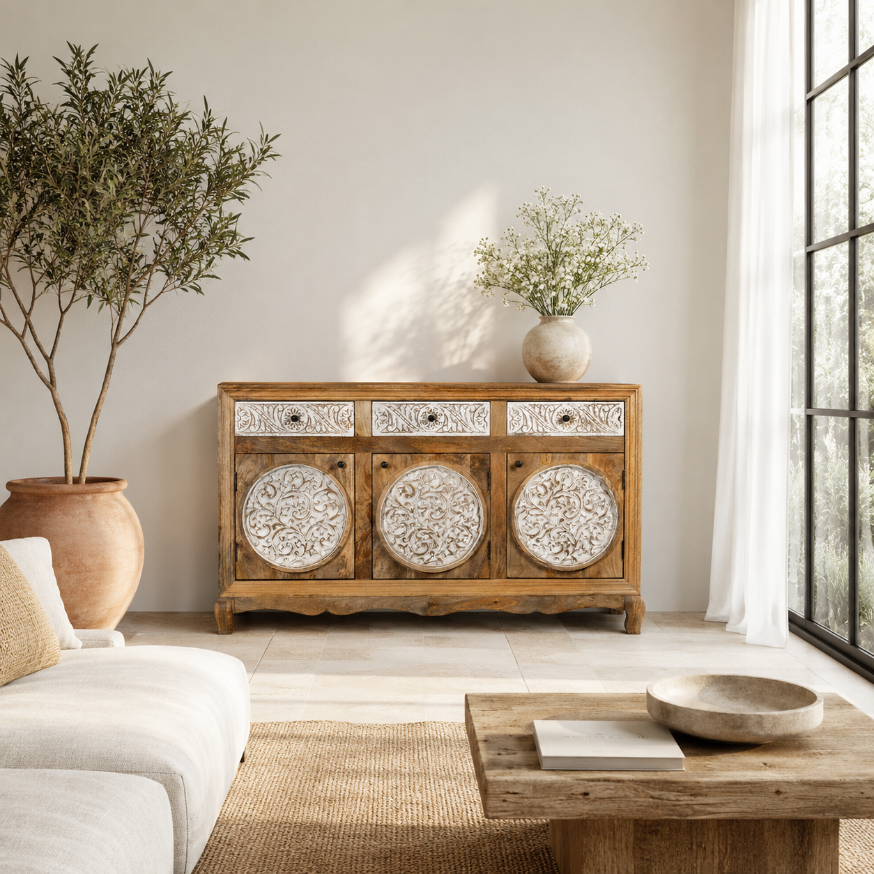 Daska - Gesneden Mangohouten Dressoir
