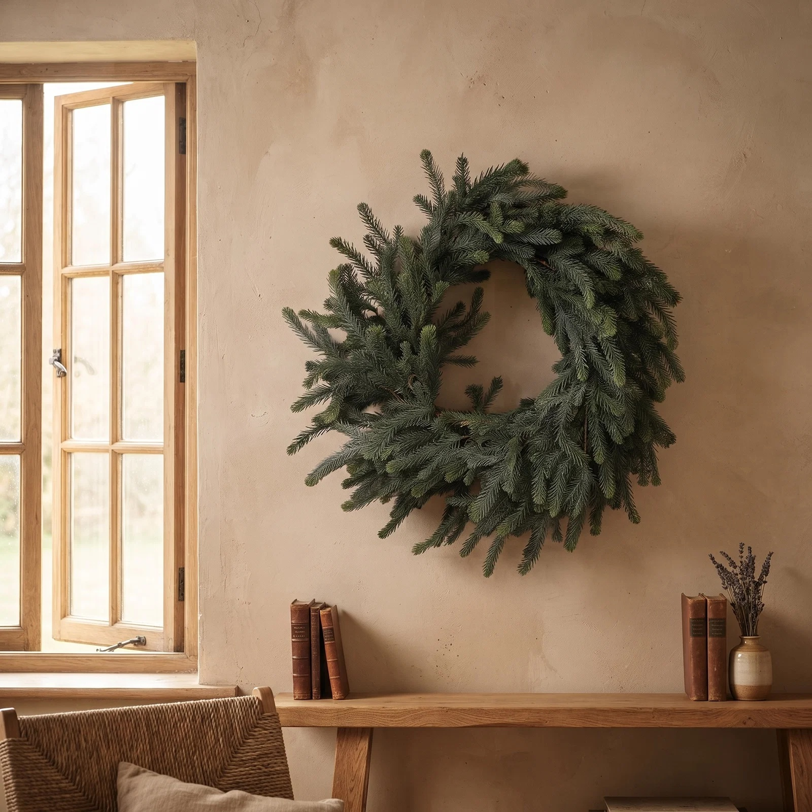 Kunst kerstkrans blauwspar