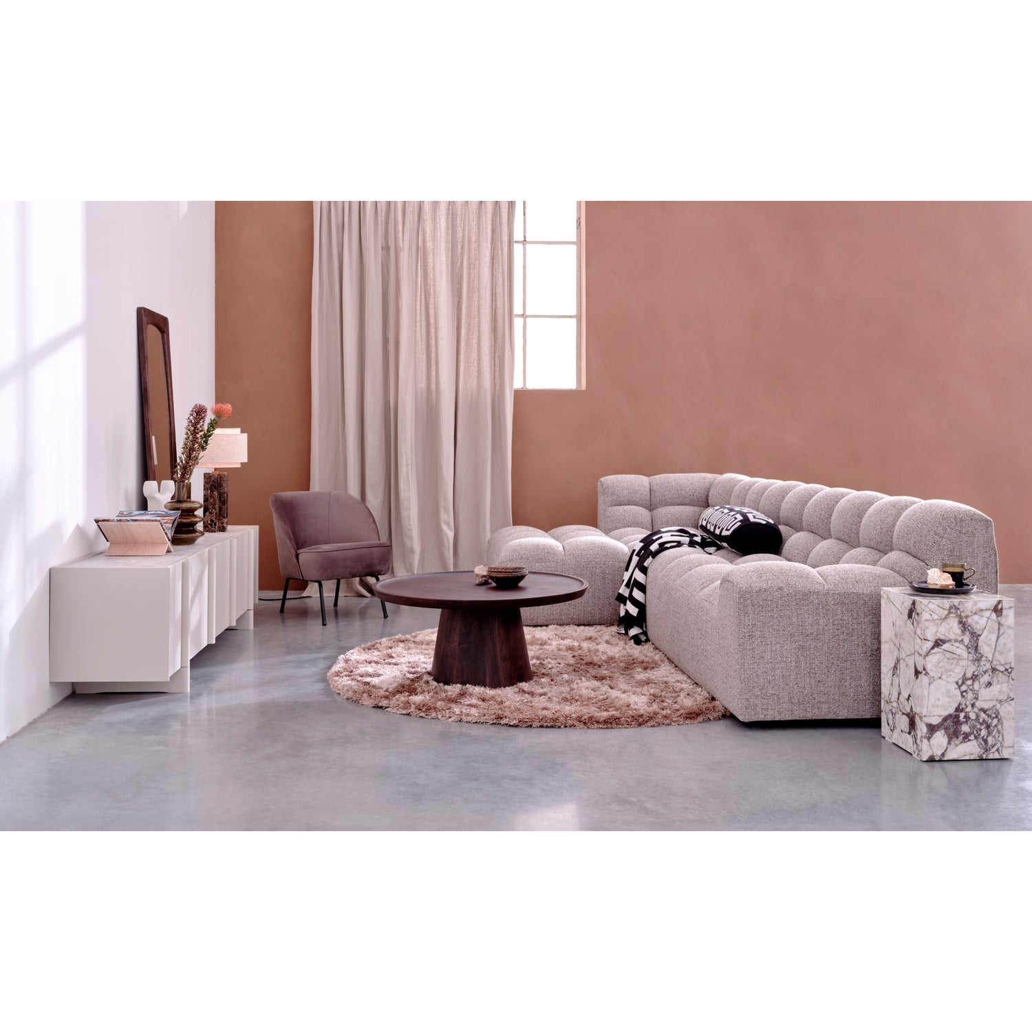 Allure chaise longue links geweven stof naturel melange