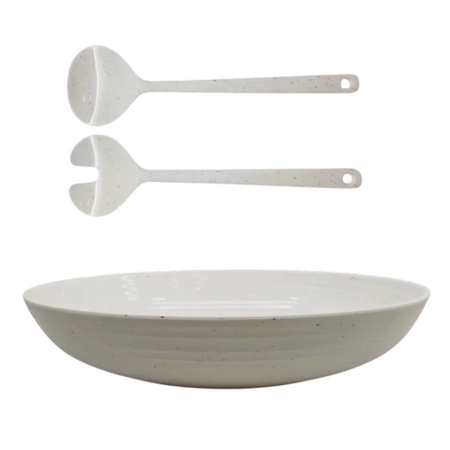 Flamefield Granite Pearl saladeschaal met bestek