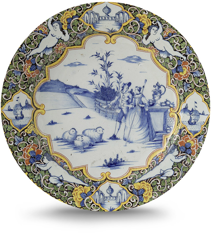 Rond schilderij aluminium Delfts blauwe borden